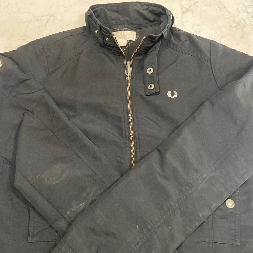 Vintage Fred Perry black satin-y moto jacket/ bomber size xs